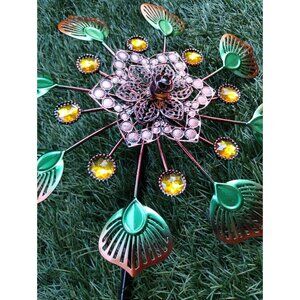 Wind Spinner Rustic Brown Pinwheel Rotating Metal Home Garden Yard Art
